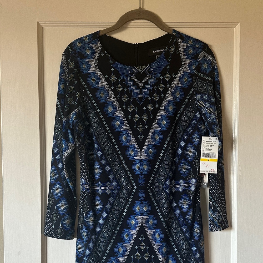 Karen Kane Navy and Black Patterned Dress